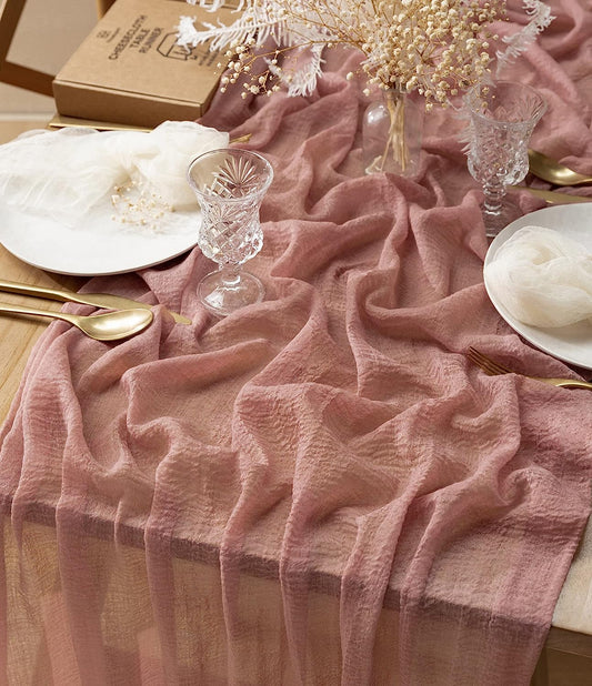Dusty rose cheesecloth table runner