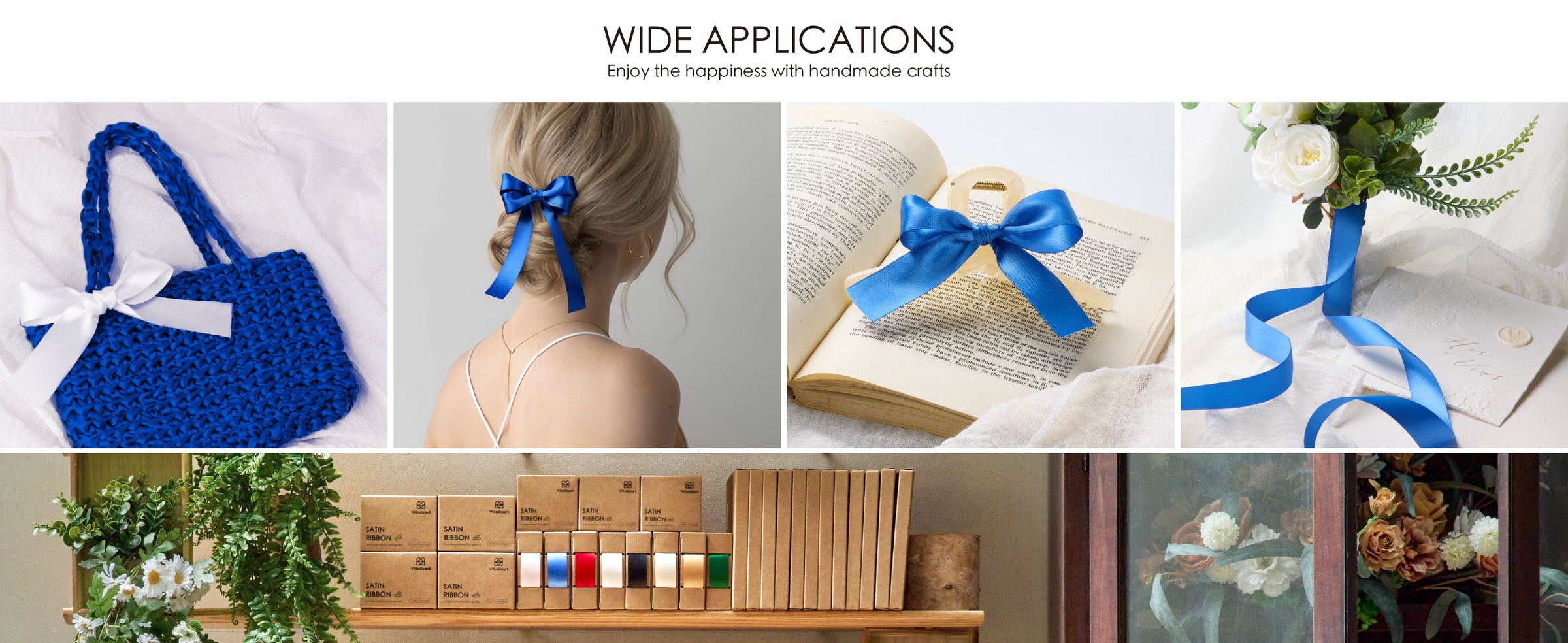 Blue satin ribbon used for a bag bow, hair bow, gift wrapping, and floral decor