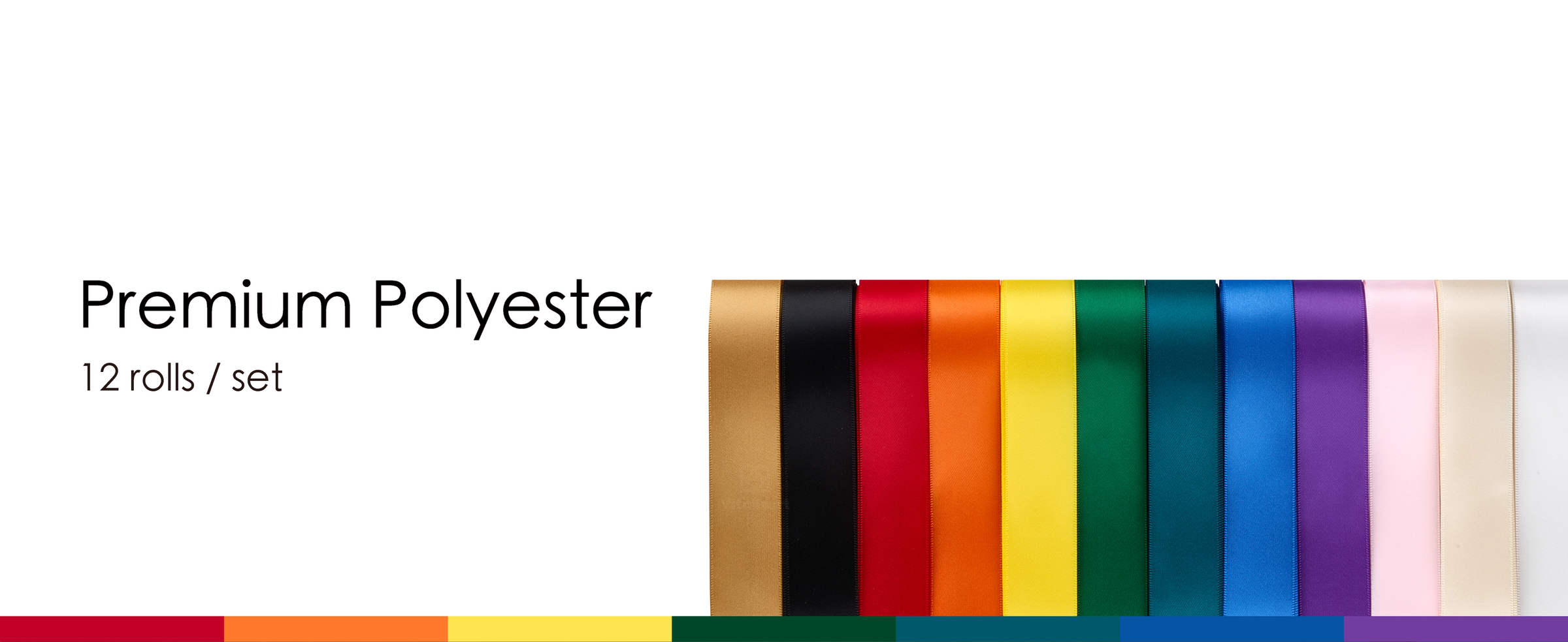 Overlapping rainbow and neutral satin ribbons showing smooth woven texture and finished edges