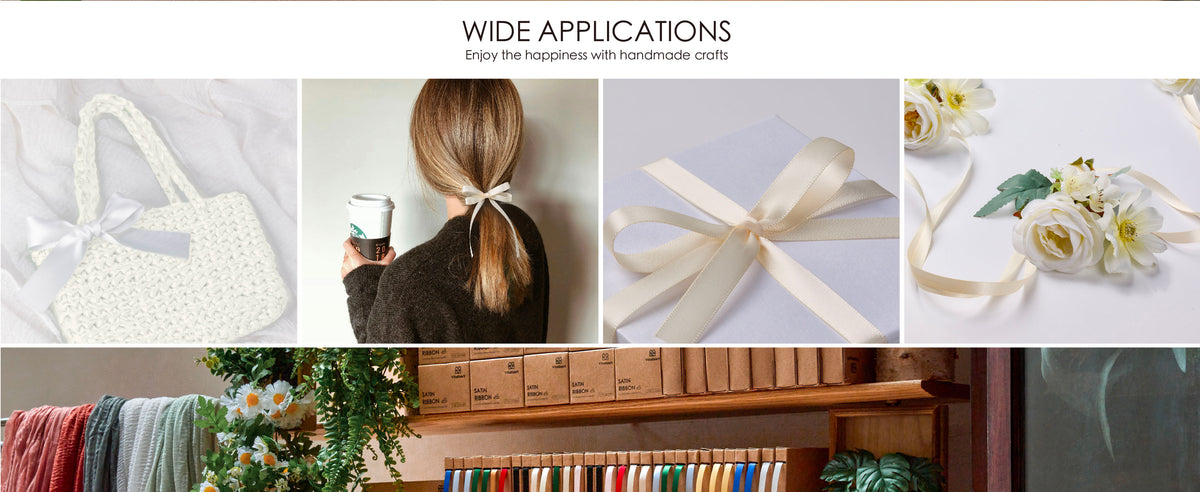Ivory satin ribbon used for a bag bow, ponytail, wrapped gift and floral decoration