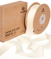 Ivory white frayed silk satin ribbon roll on a white background