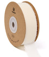 Ivory white fringe chiffon ribbon roll on a white background