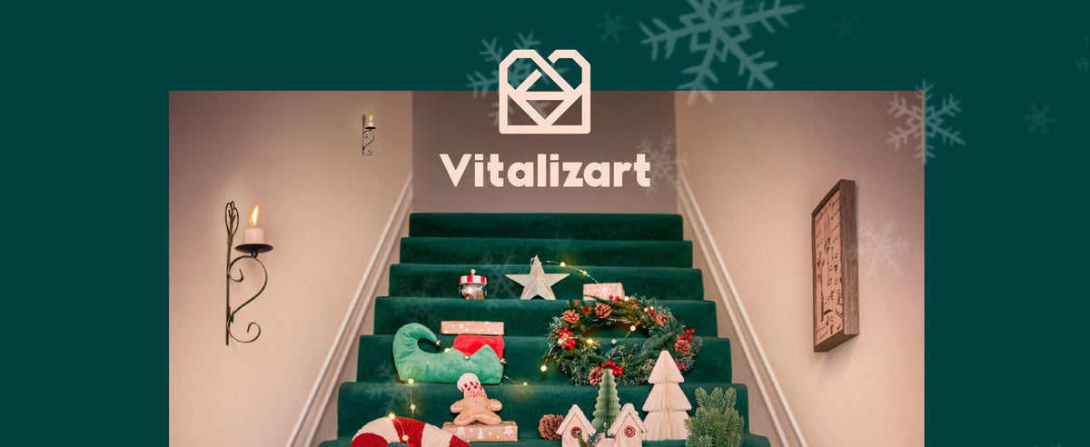 Frayed-edge velvet ribbon styled in a warm Christmas stairway scene with gifts and greenery