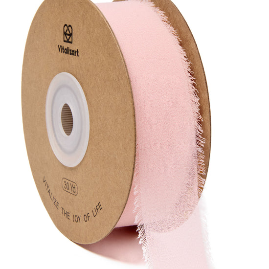 Light pink fringe chiffon ribbon, 1 inch wide