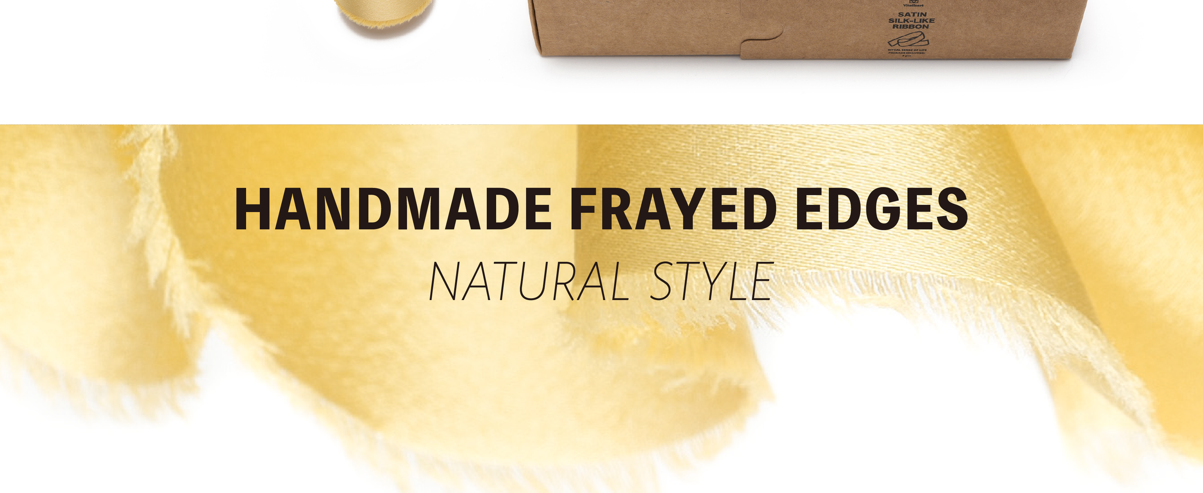 Close-up of lustrous gold satin-like ribbon in soft folds with fine woven texture and frayed edges