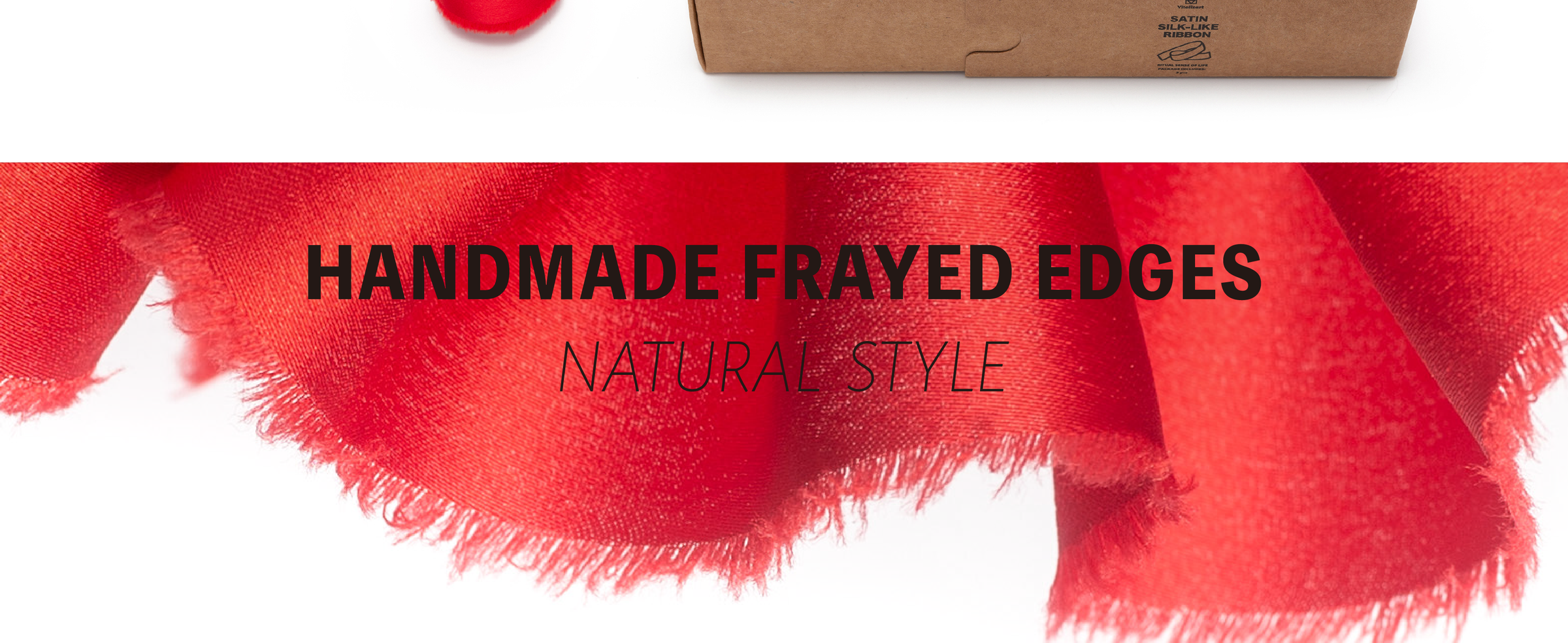 Close-up of vivid red satin-like ribbon in overlapping folds with lustrous texture and frayed edges