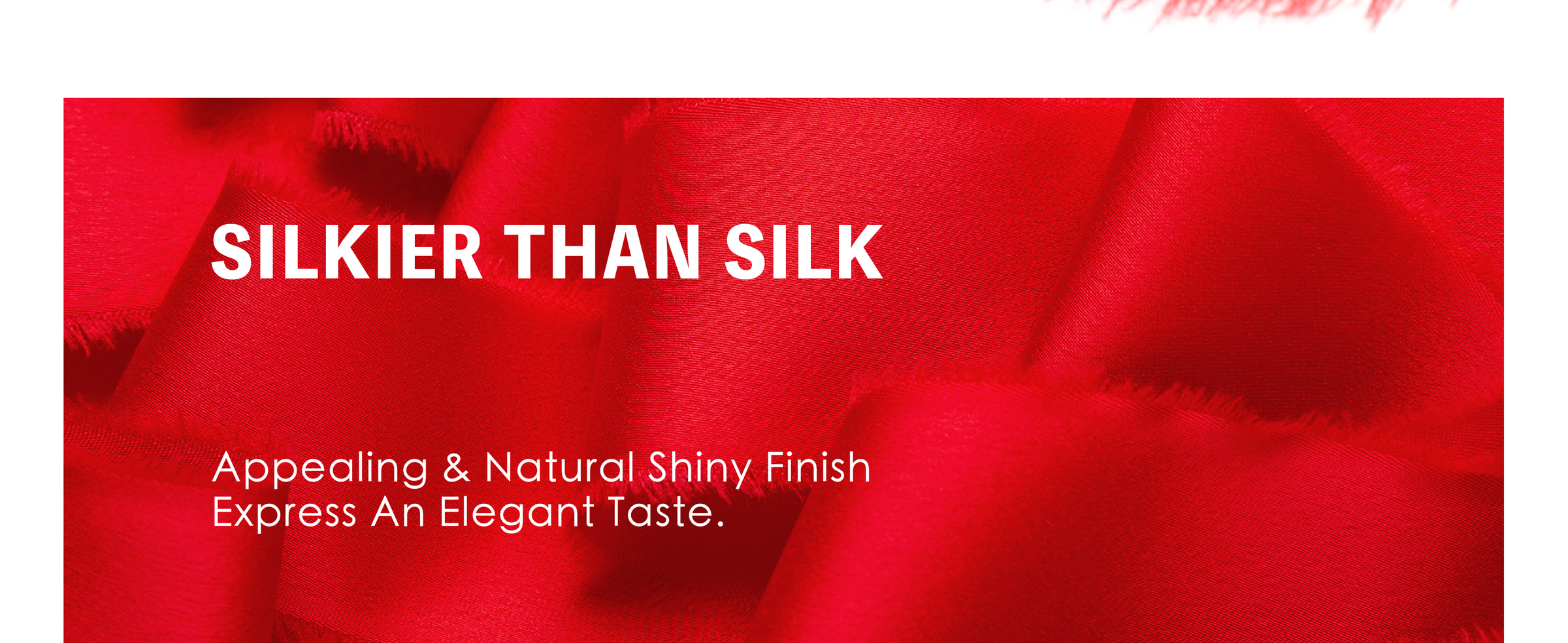 Red satin-like ribbon with frayed edges shown as large bows on a white gift box and flower bouquet