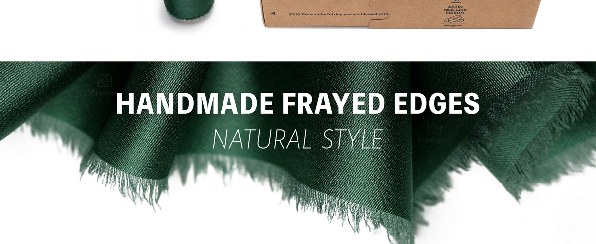 Close-up of dark green satin-like ribbon with a subtle sheen, loose folds, and frayed edges