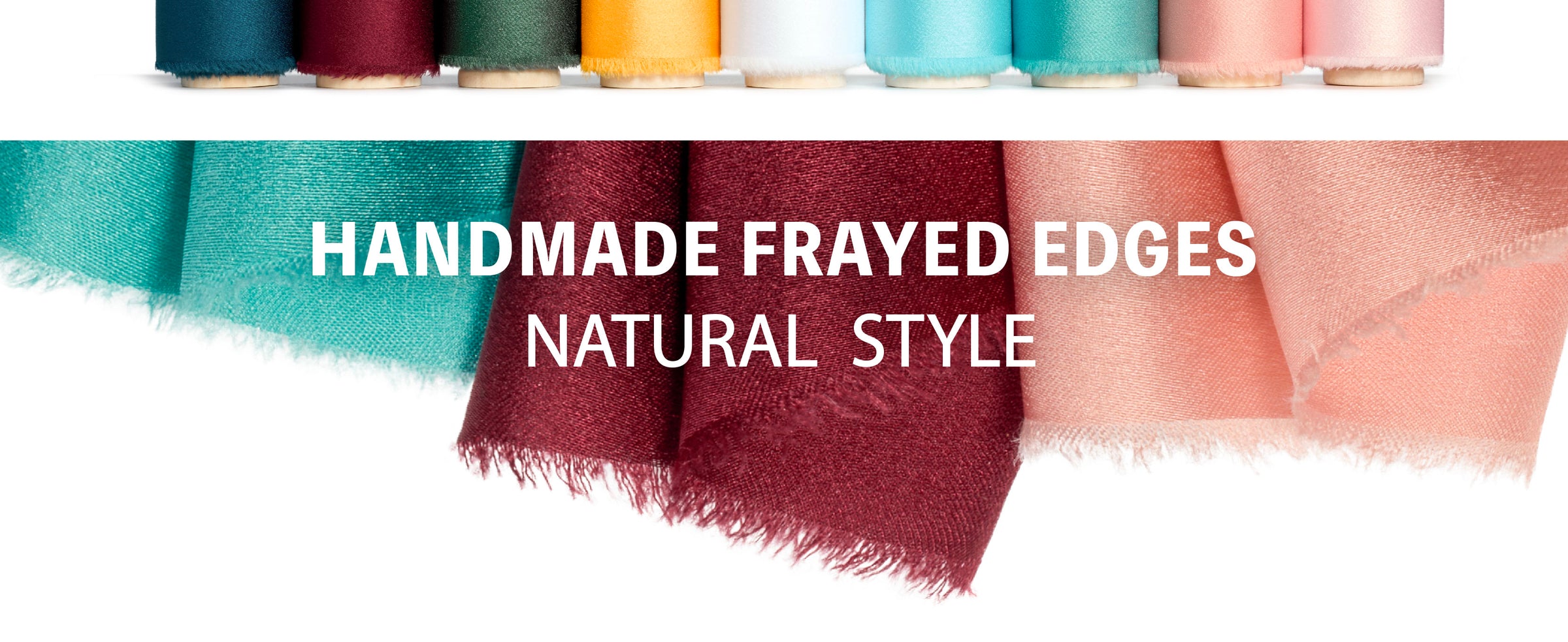 Green, burgundy, white, and teal satin-like ribbons arranged in glossy folds with soft frayed edges.