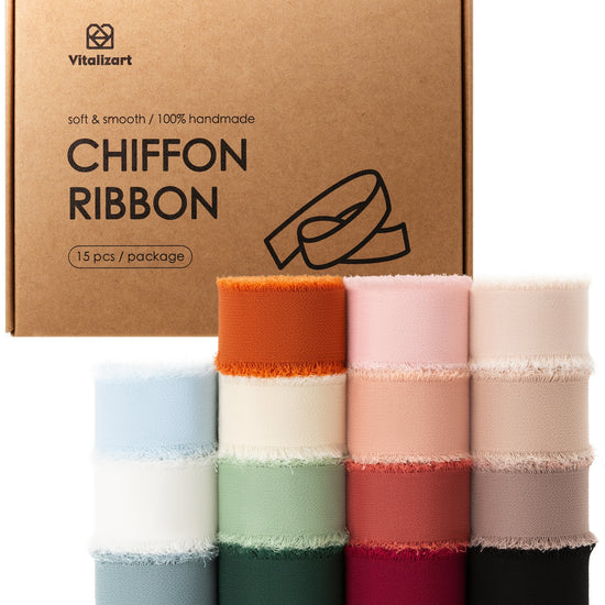 Set of 15 chiffon ribbon rolls in assorted colors