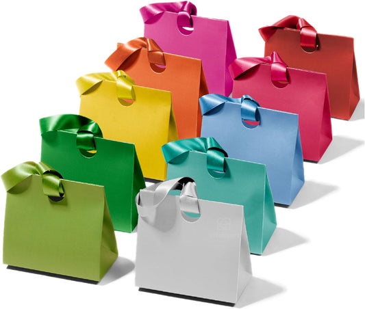 Medium paper gift bags with ribbon handles in mixed colors