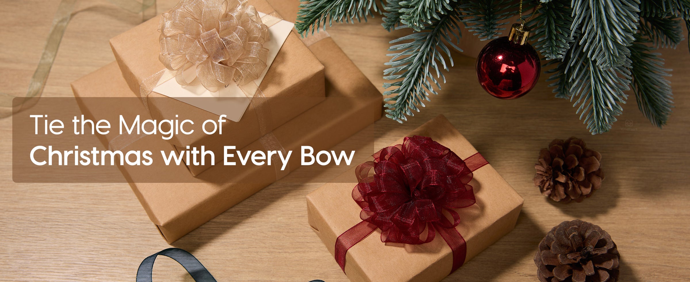Holiday gifts and decorations styled with bows made from the pastel sheer organza ribbon set