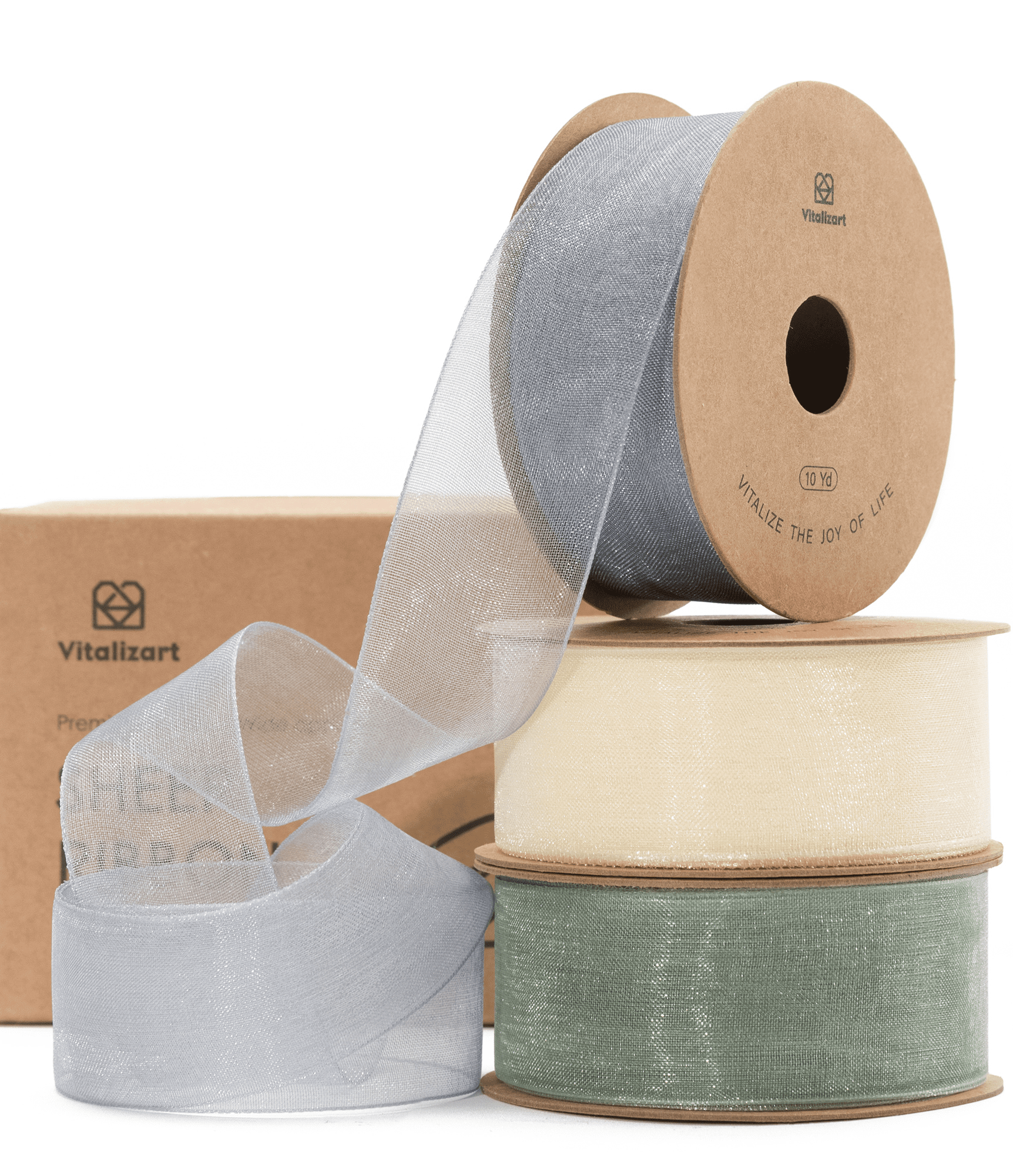 Organza Sheer Ribbon 1“ x 30 Yd (Cream White Blue & Green) - Vitalizart