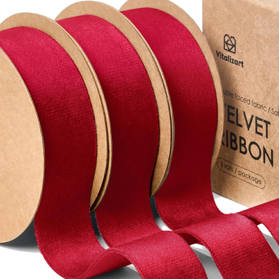 Alternate view of red double-faced velvet ribbon