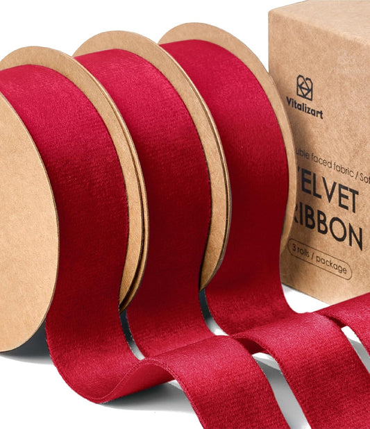 Alternate view of red double-faced velvet ribbon