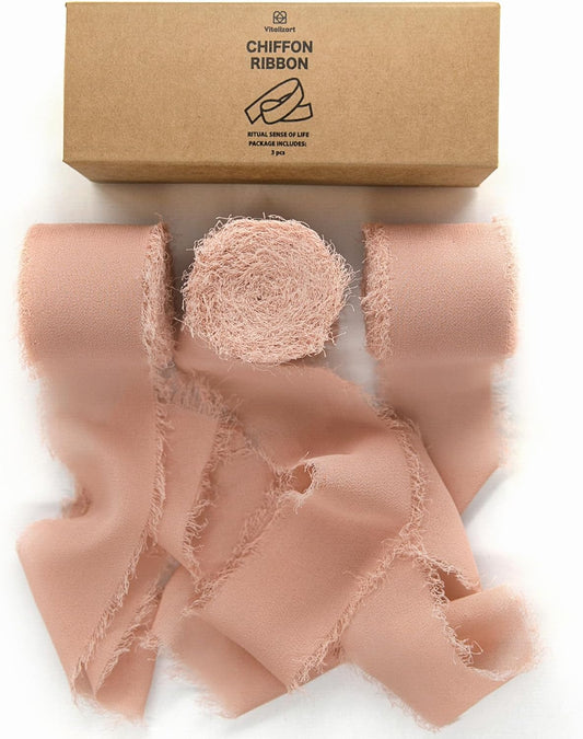 Alternate view of rose-gold fringe chiffon ribbon