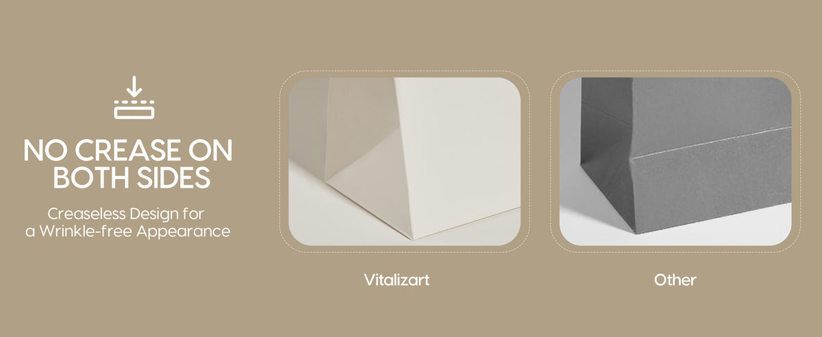 Side-by-side gift bag comparison highlighting smooth, uncreased paper surfaces