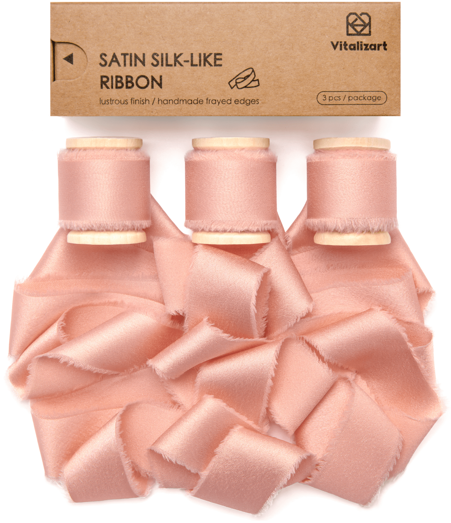 Silk Satin Ribbon With Wooden Spool 1" x 15 Yd (Light Pink) - Vitalizart