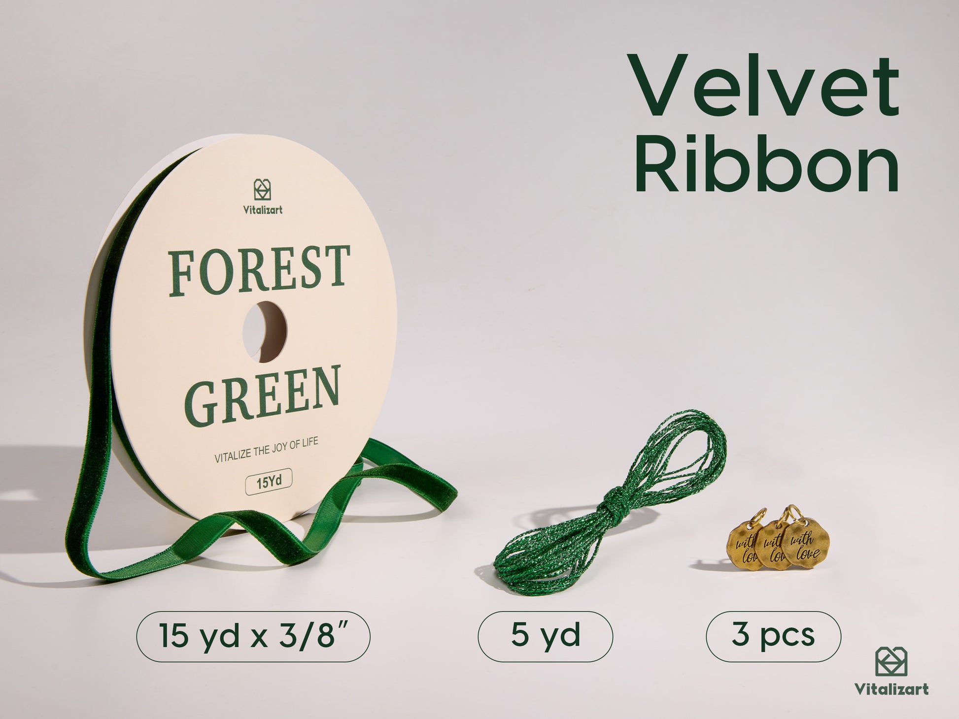 Vitalizart 3/8" Velvet Ribbon Red 15 Yard (Green 15YD） - Vitalizart