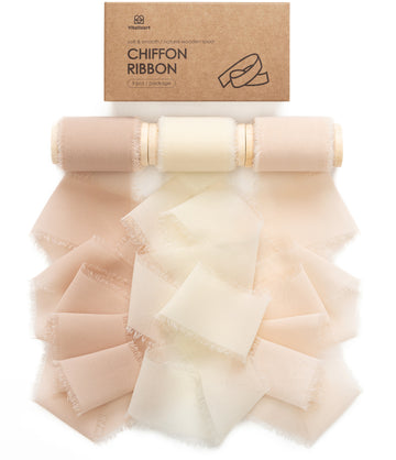 Chiffon Ribbon with Wooden Spool 2" x 15 Yd (Light Nude & White)