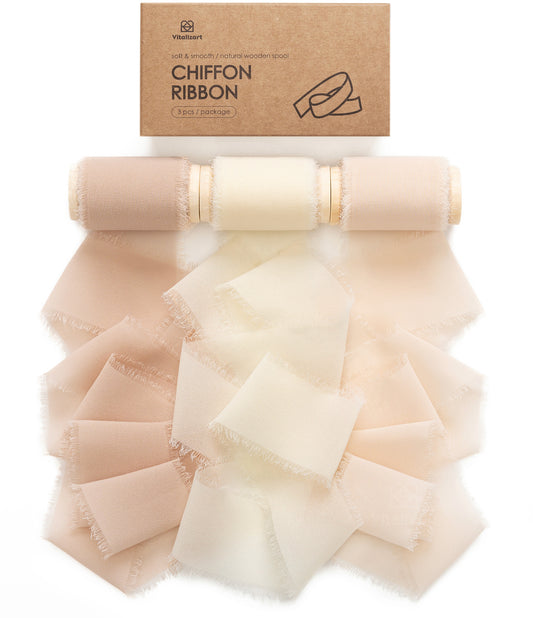 Chiffon Ribbon with Wooden Spool 2" x 15 Yd (Light Nude & White)