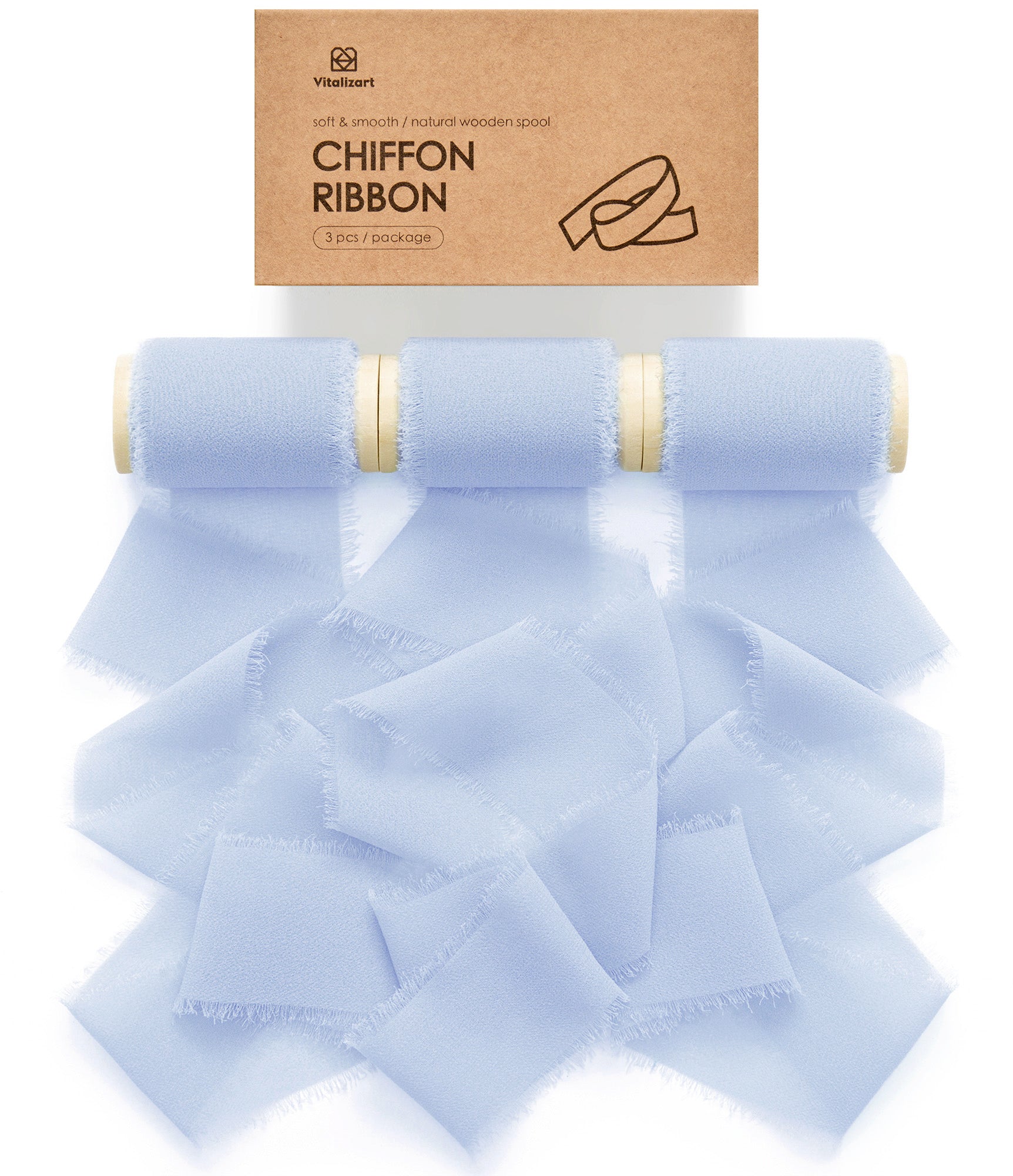 Chiffon Ribbon with Wooden Spool 2" x 15 Yd (Baby blue) - Vitalizart