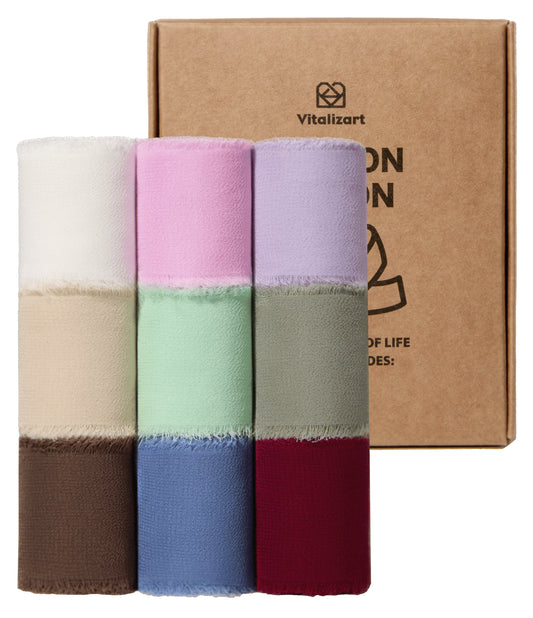FRINGE CHIFFON SILK RIBBON 1.5 INCH X 27YD (Assorted 9 Colors)