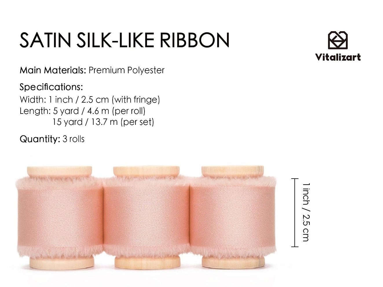 Silk Satin Ribbon With Wooden Spool 1" x 15 Yd (Light Pink) - Vitalizart