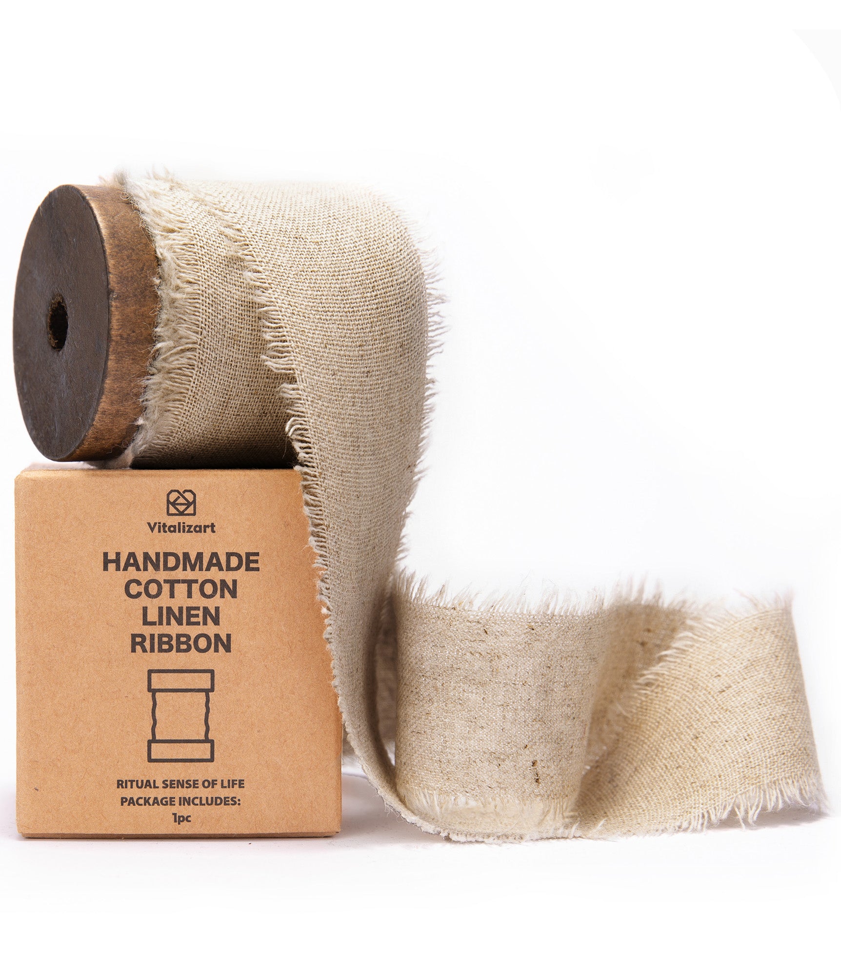 Cotton Linen Ribbon 1.5" x 5Yd (Beige) - Vitalizart
