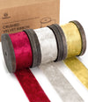 Deluxe Velvet Ribbon Set With Wooden Spool 1" x 9Yd (White Red Gold) - Vitalizart