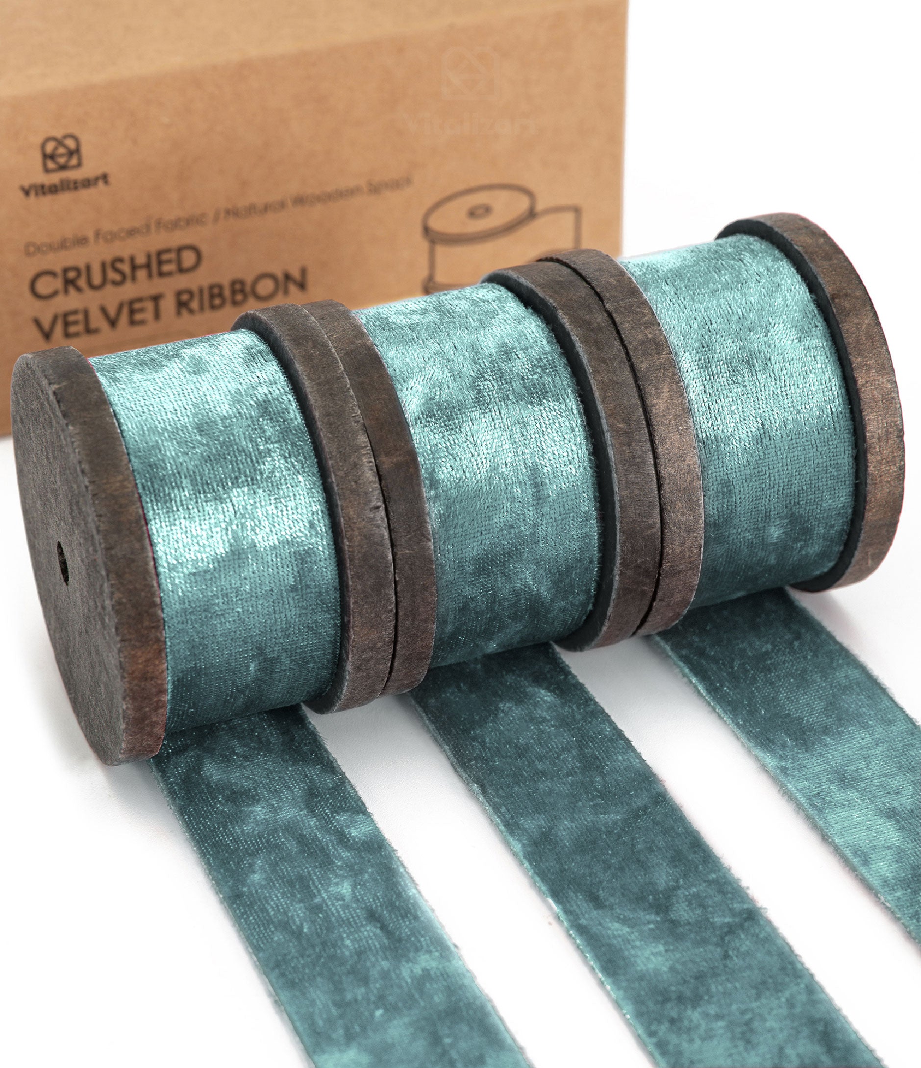 Deluxe Velvet Ribbon Set With Wooden Spool 1" x 9Yd (Baby Blue) - Vitalizart