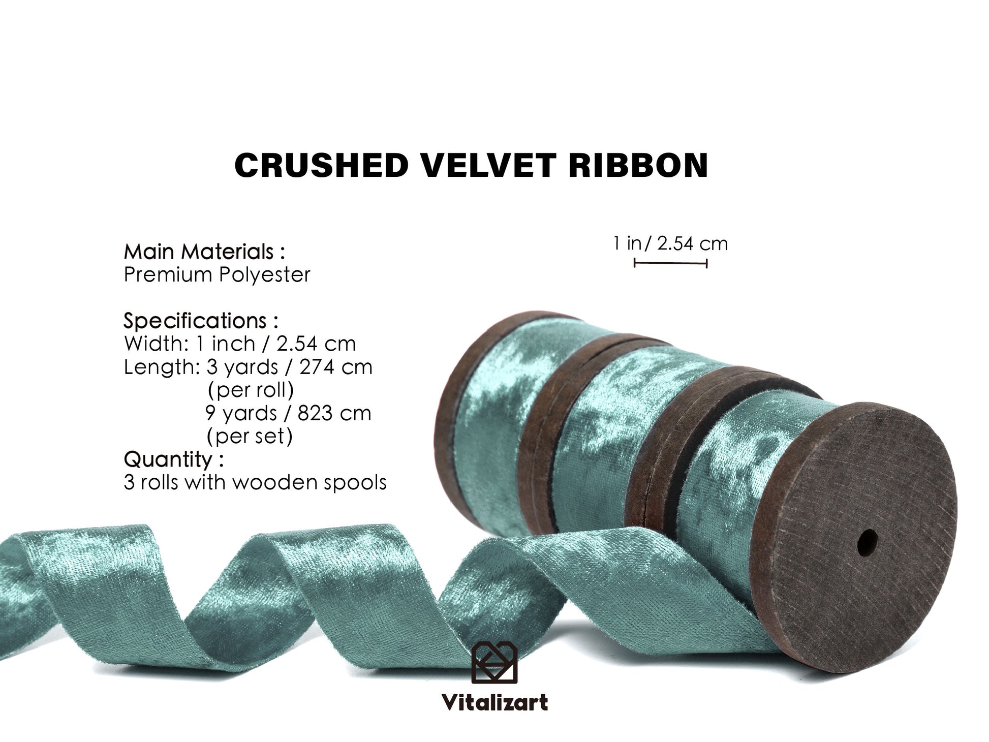 Deluxe Velvet Ribbon Set With Wooden Spool 1" x 9Yd (Baby Blue) - Vitalizart