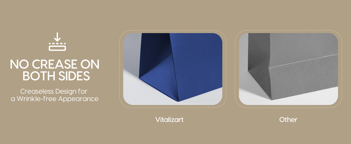 Side-by-side gift bag comparison highlighting smooth, uncreased paper surfaces