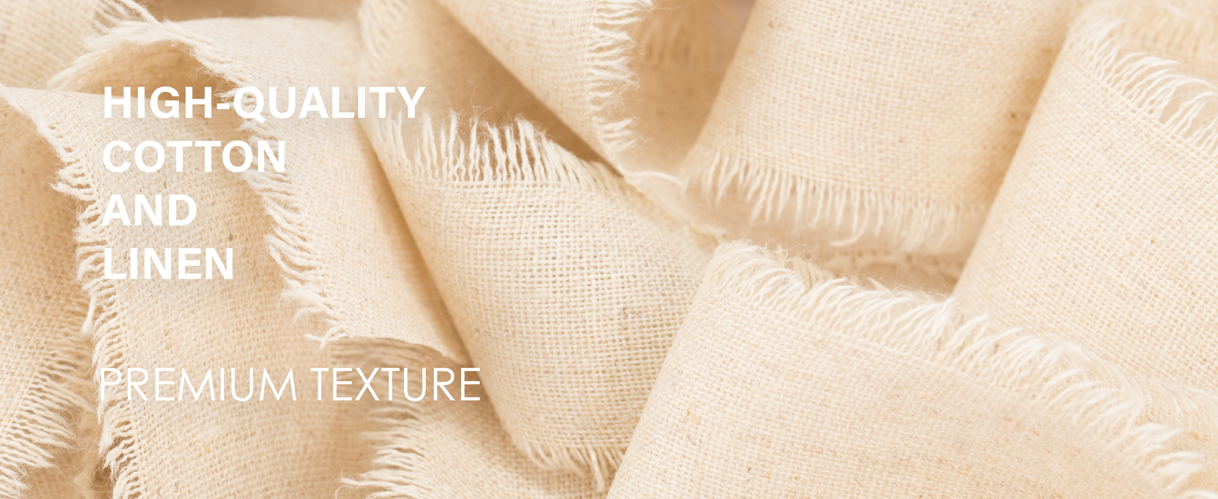Close-up of warm cream cotton-linen ribbon with a coarse weave and soft fringed edges