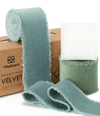 Frayed Fringe Velvet Ribbon 1.5" x 6 Yd (Ivory & Dusty Green & Dusty Blue) - Vitalizart