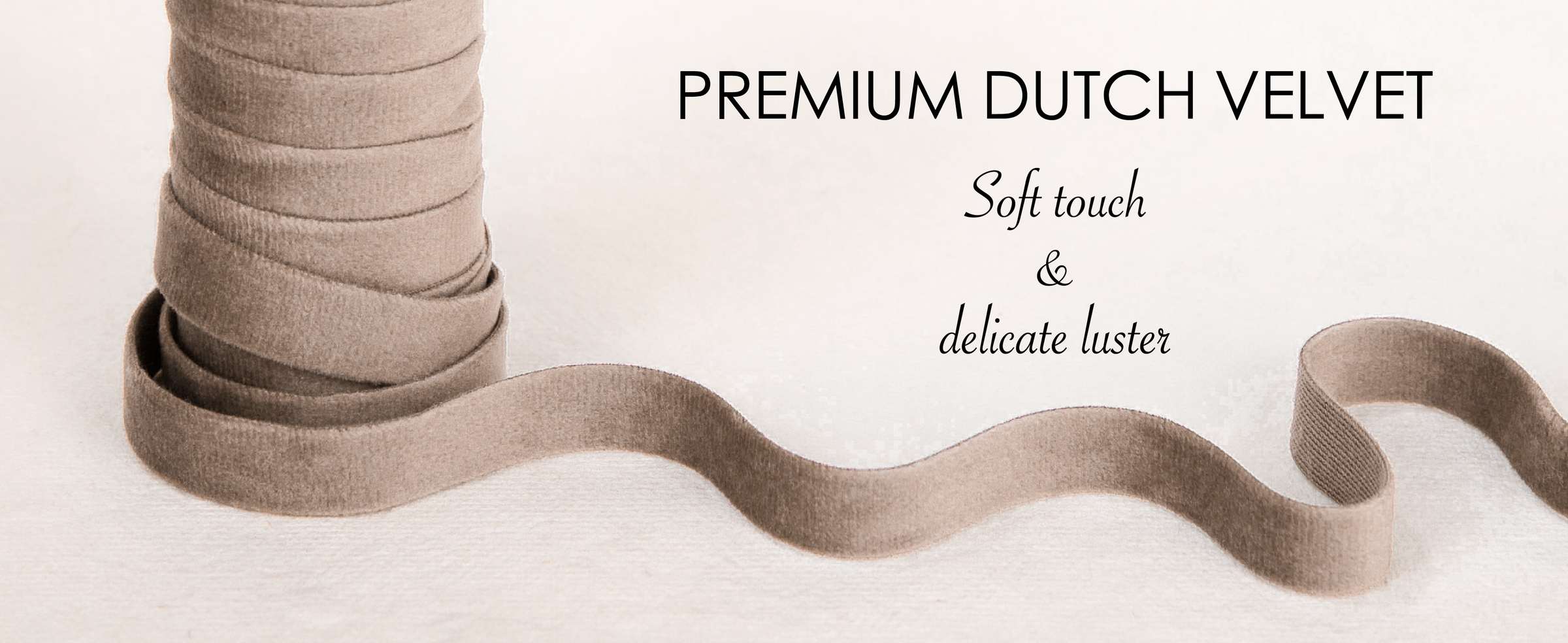 Layered camel velvet ribbon swatches show a soft, dense pile and subtle directional luster.