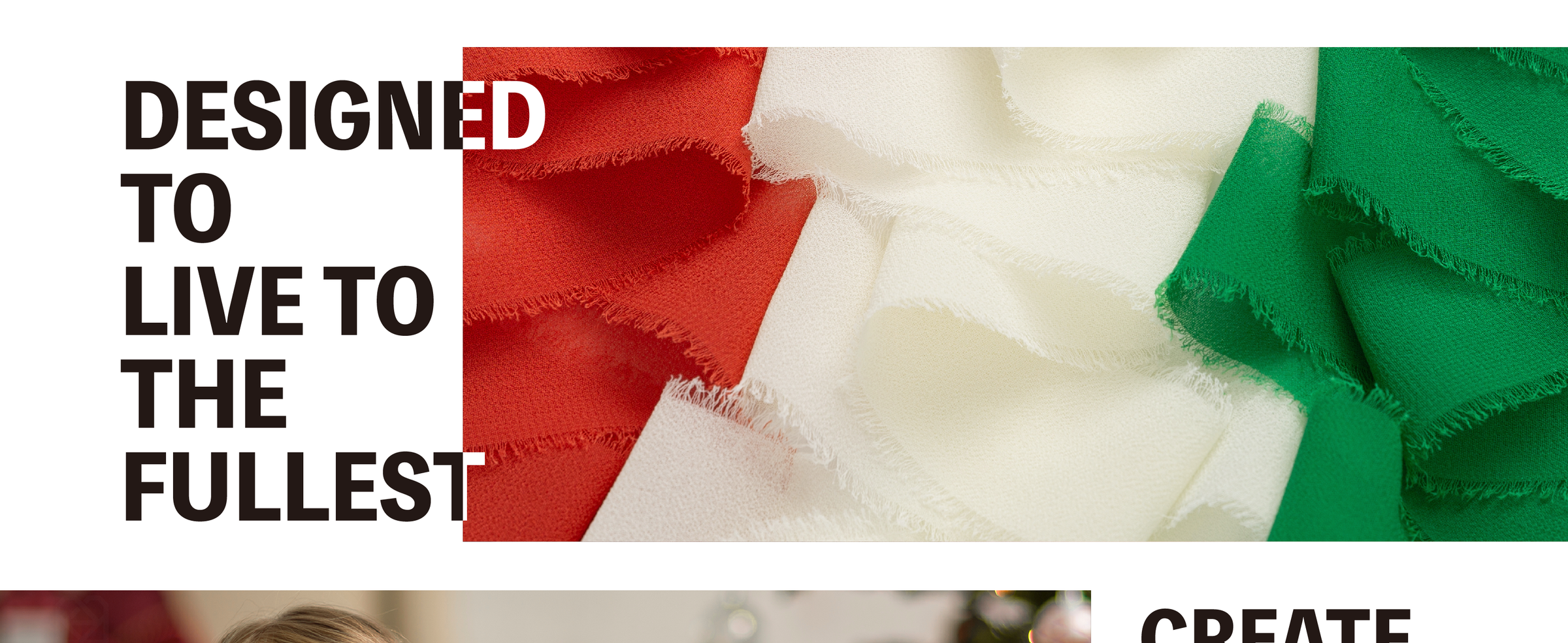 Layered red, cream, and green chiffon ribbon strips with soft woven texture and frayed edges