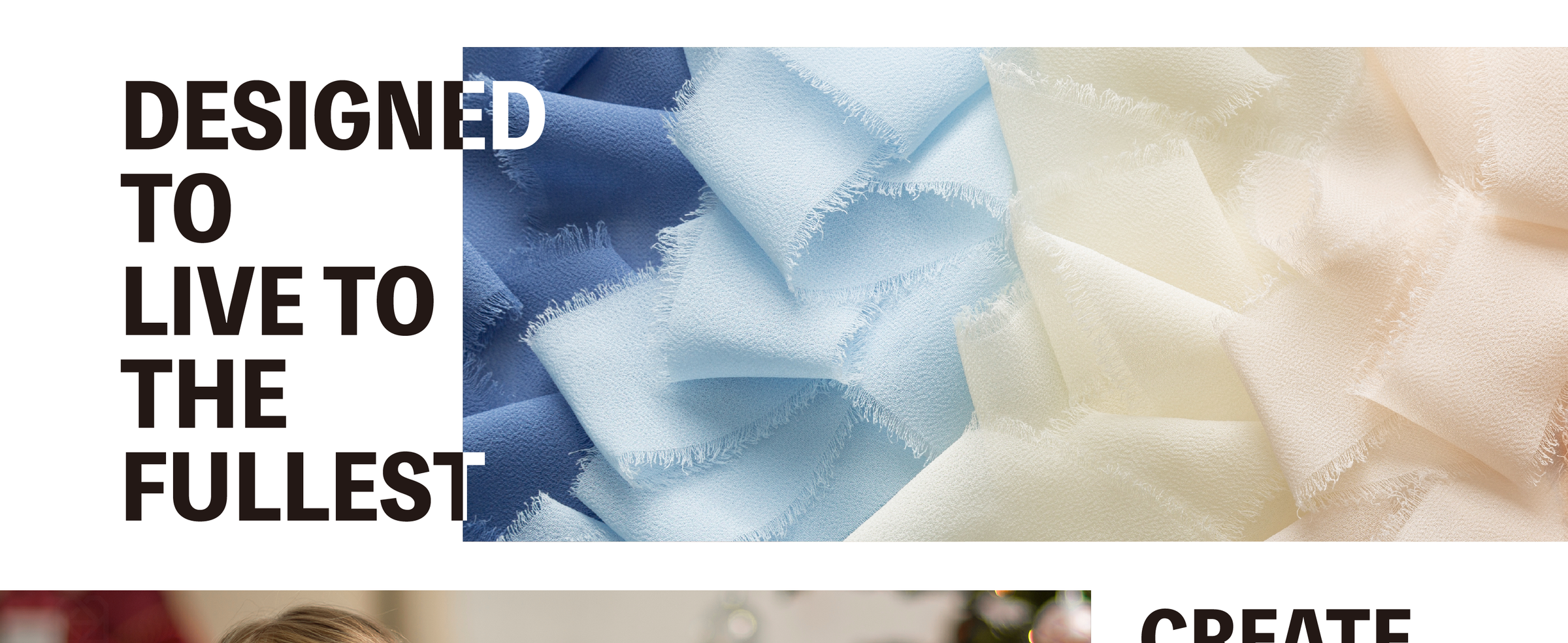 Loose fringed chiffon ribbons layered in dark blue, pale blue, ivory, and blush.