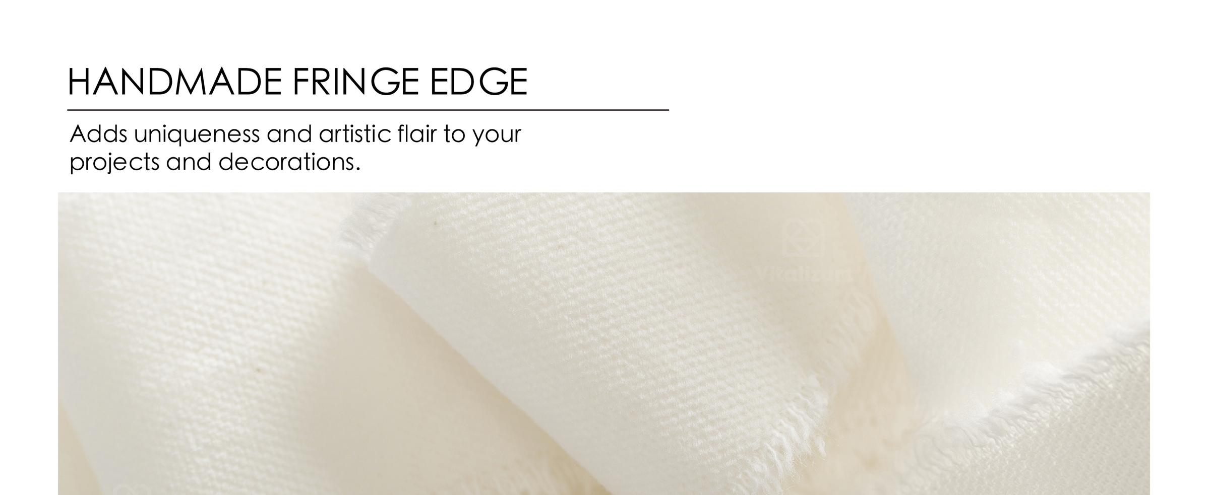 Extreme close-up of ivory ribbon showing fine woven texture and soft handmade fringed edges.