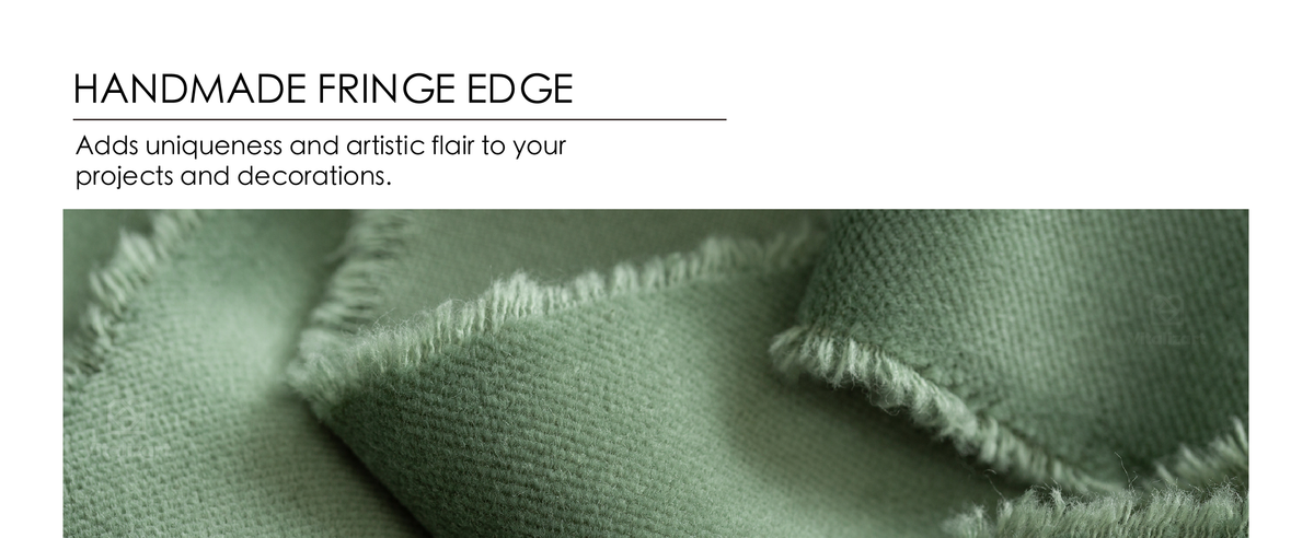 Close-up of dusty green velvet ribbon showing its woven texture and handmade fringed edges