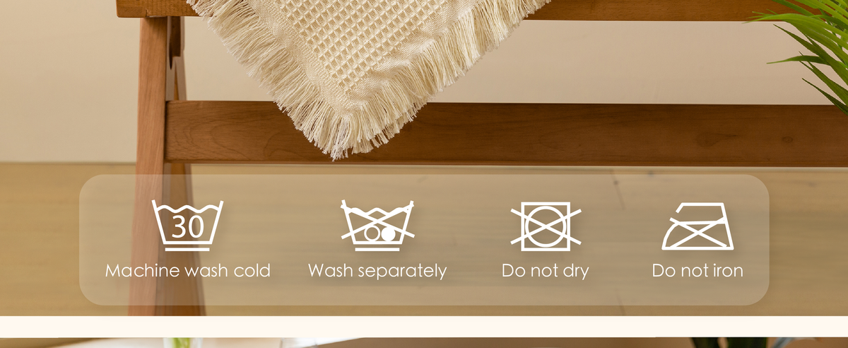 Care guide for the table runner: machine wash cold, wash separately, do not dry, and do not iron