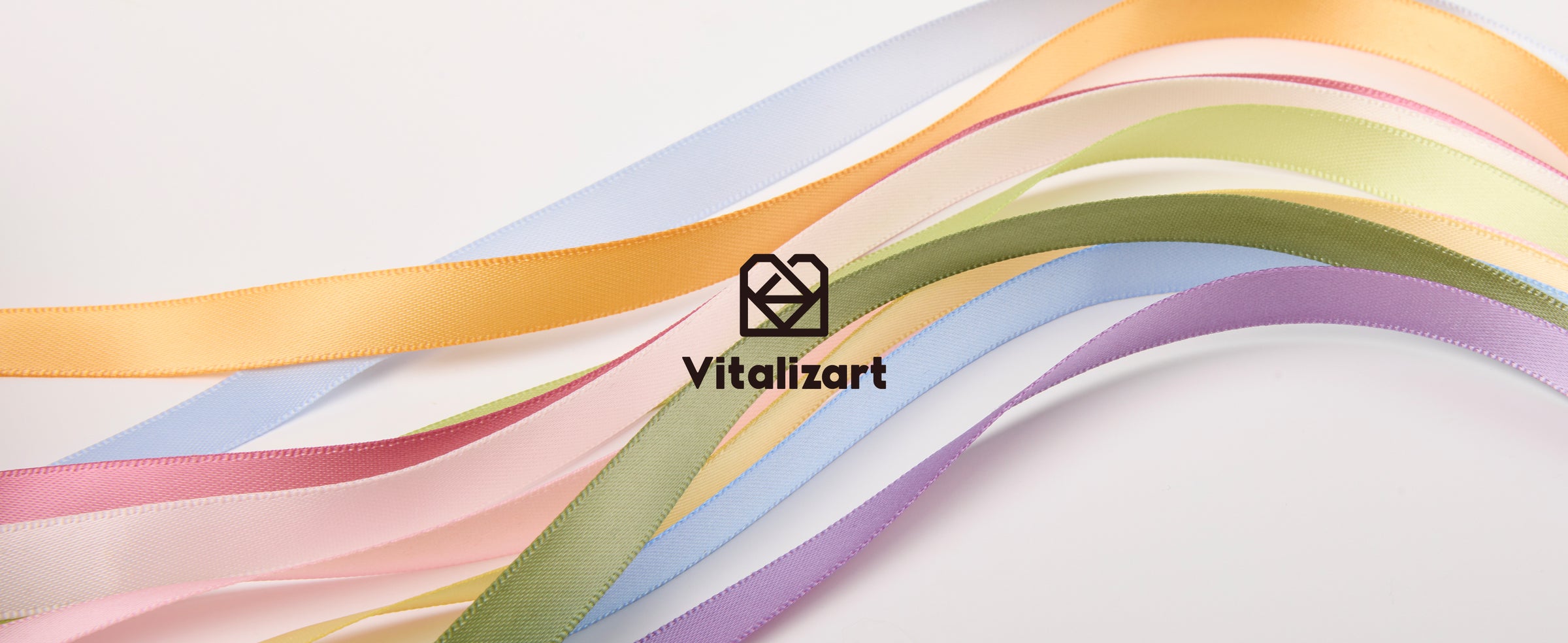 Assorted narrow pastel satin ribbons in blue, orange, pink, green, yellow, cream, and lavender