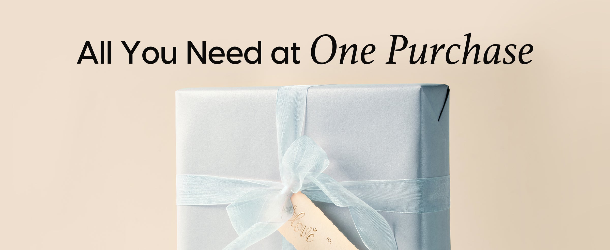 Baby blue pearly wrapping paper set presented as a coordinated paper, ribbon, and tag set in one package