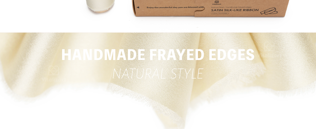 Cream satin ribbon in loose overlapping folds, showing a subtle sheen and soft handmade frayed edges.