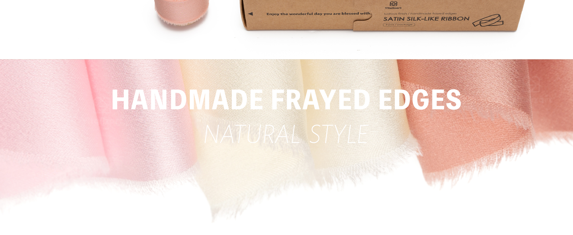 Pink, blush, peach, and cream satin ribbons with a smooth sheen and handmade frayed edges