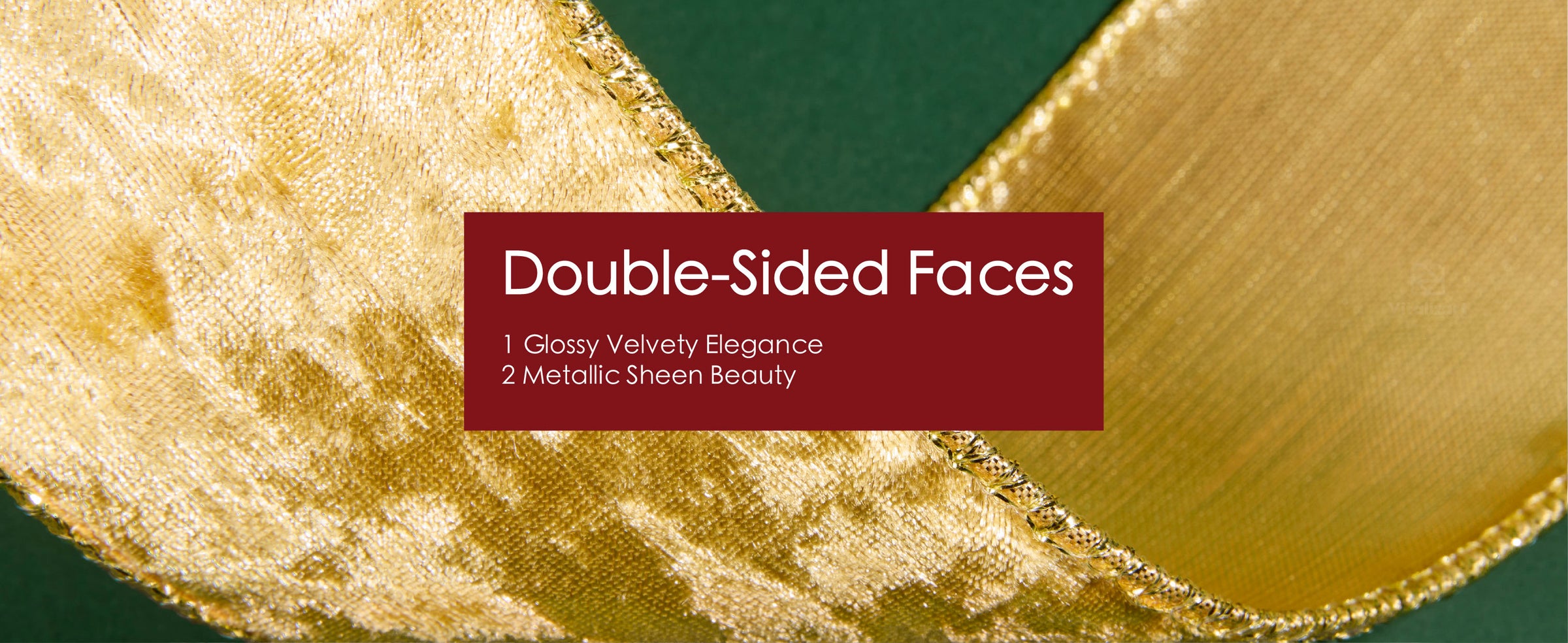 Close-up of gold wired ribbon showing crushed velvet and smooth metallic faces