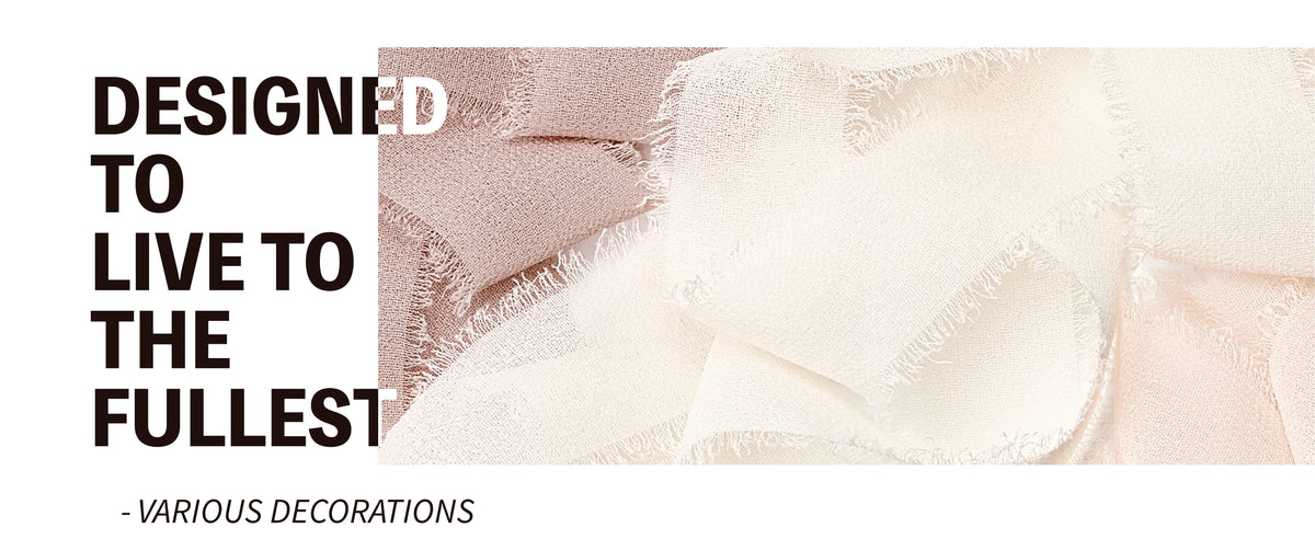 Layered ivory and blush chiffon ribbon with a sheer woven texture and softly fringed edges.